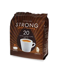 Kaffekapslen Strong 20 package and pods for Senseo
