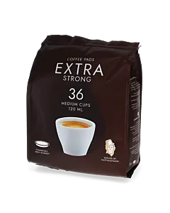 Kaffekapslen Extra Strong 36 package and pods for Senseo